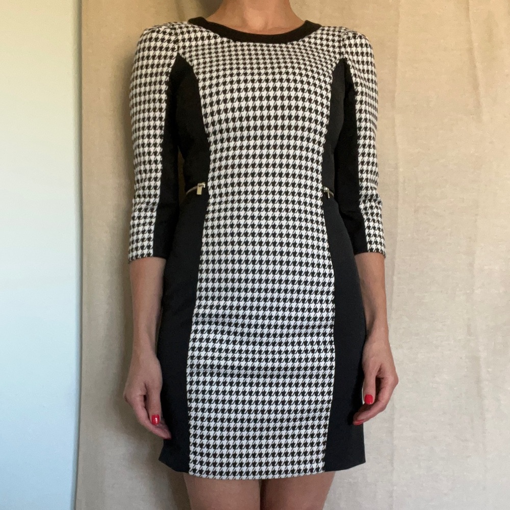 H&M cocktail dress 3/4 sleeve houndstooth print - Picture 7 of 9